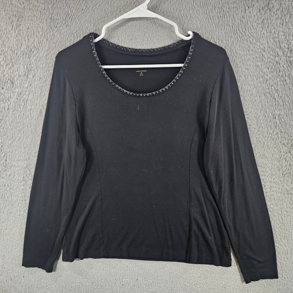 Coldwater Creek‎ Womens Black Long Sleeve Scoop Neck Whipstitch Top Size M 10-12